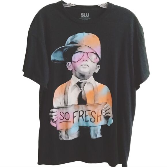 SLU Men's Short Sleeve Graphic Tee Shirt So Fresh Size L Black - Picture 1 of 5